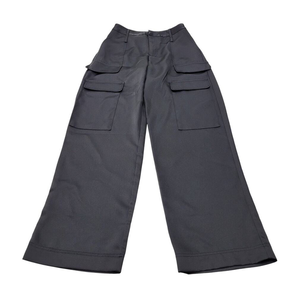 The Noli Shop Milan satin high rise black cargo utility pants wide leg 4